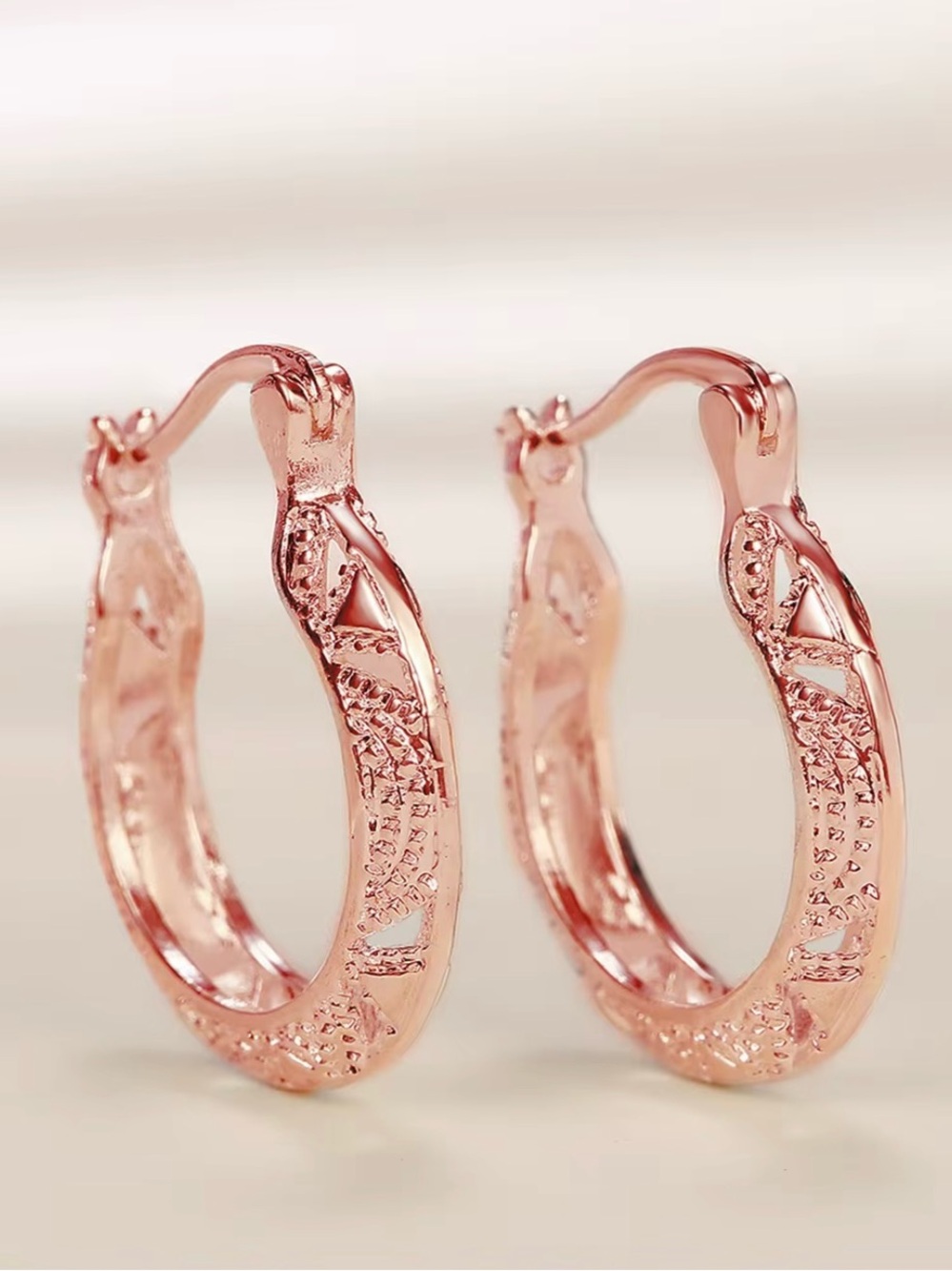 Rose Gold Textured Hoop Earrings - Women's Jewelry